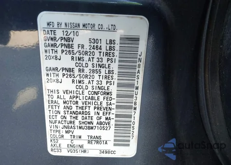 2011 Infiniti Fx35 z USA, uszkodzony, nr VIN JN8AS1MU3BM710527